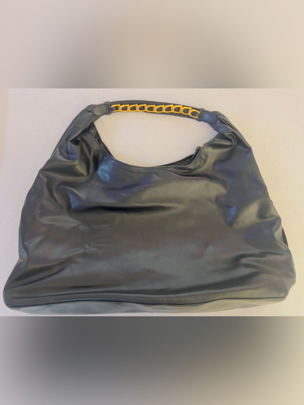🩷Donna Karan NY Bellmore Leather XL Shoulder Bag with Bezel strap -Black 💚